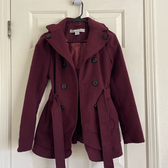 Maroon Double-Breasted Pea Coat - Picture 1 of 5